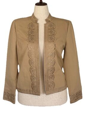 Peck & Peck Tan Embroidered Cotton Jacket Size 10 Classic Elegant
